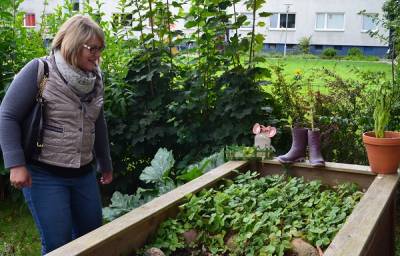 Bei meinem Termin im Familienzentrum Grnhfe freue ich mich ber die vielen Projekte - dazu gehrt auch ein kleiner Garten.
